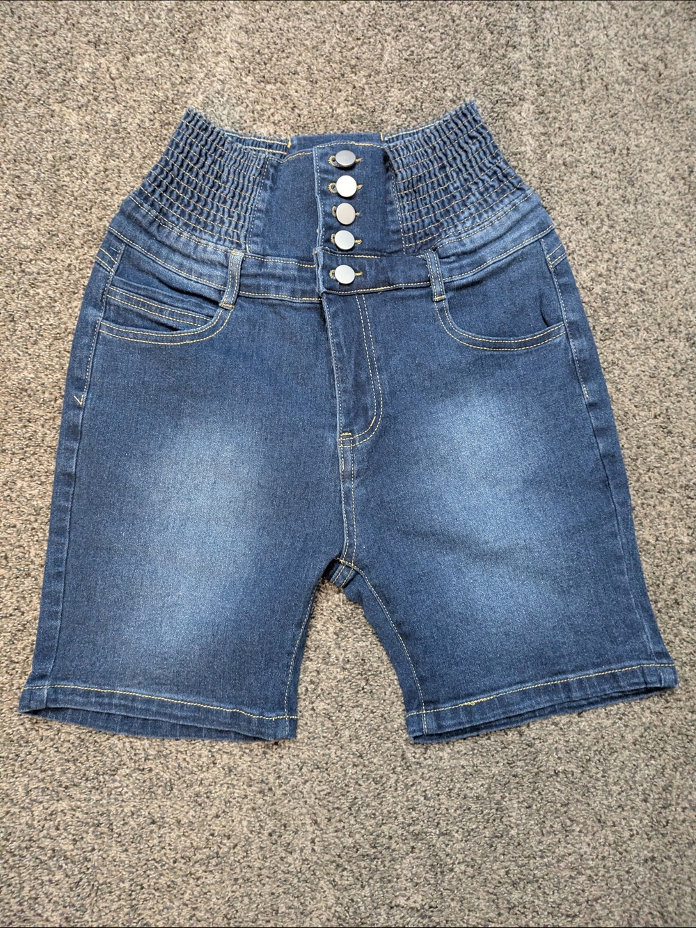 Girls Smocked Waist Blue Denim Kids Shorts